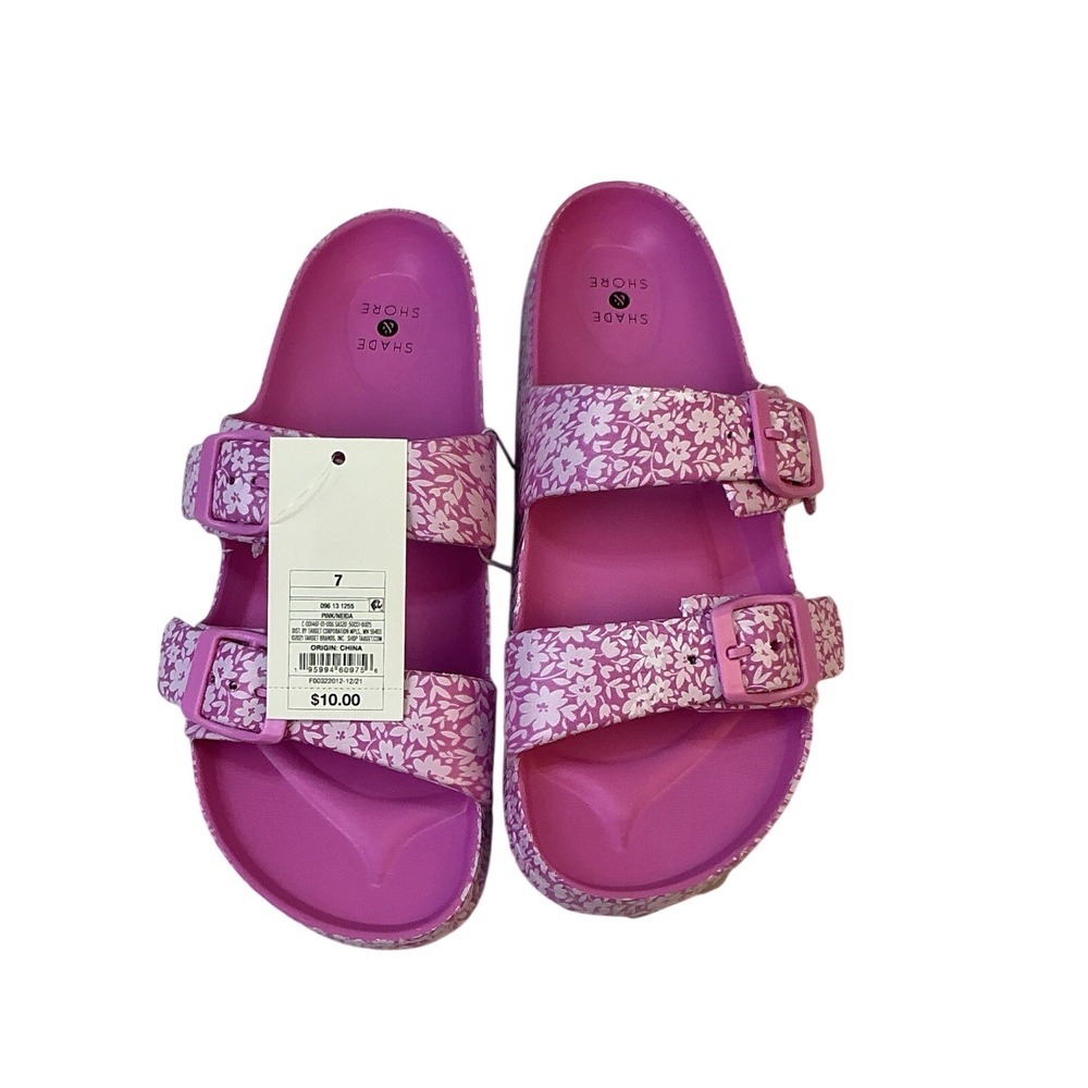 Shade & Shore Neida Two Band Slide Sandals Pink/Flower Women's Size 7 Beach Pool